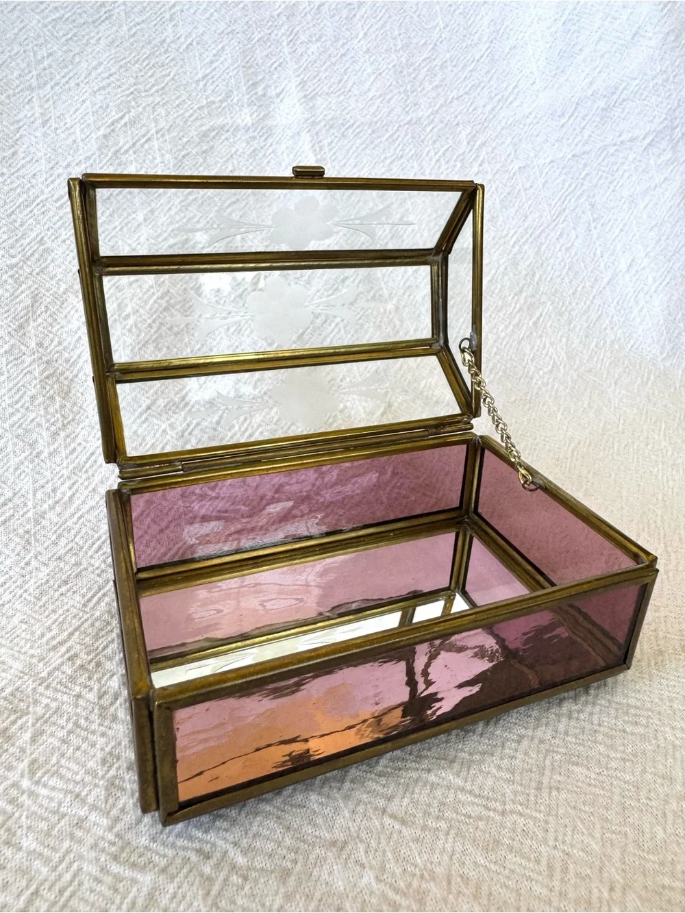 Vintage Brass and Stained Glass Trinket /Jewelry Box by Via Vermont. Mid-Century